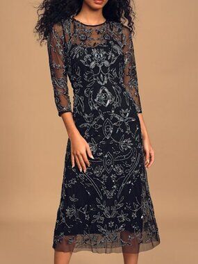Lulus Watch Me Shine Black Multi Beaded Midi Dress - Size XS